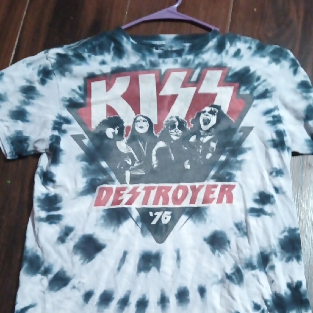 KISS Liquid Blue Tie-Dye T-Shirt - Black and White